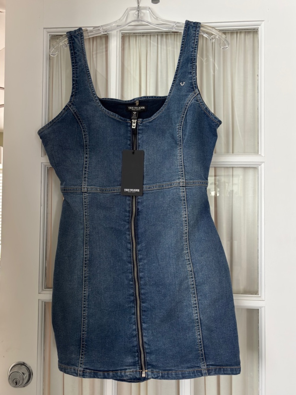 True Religion Medium Neptune Wash Blue Sleeveless Zip Denim Dress